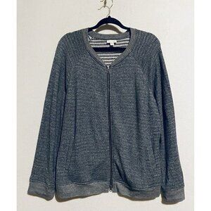 J Jill Jacket Womens Large Striped Raglan Sleeve Zip Up Pockets Blue Terry